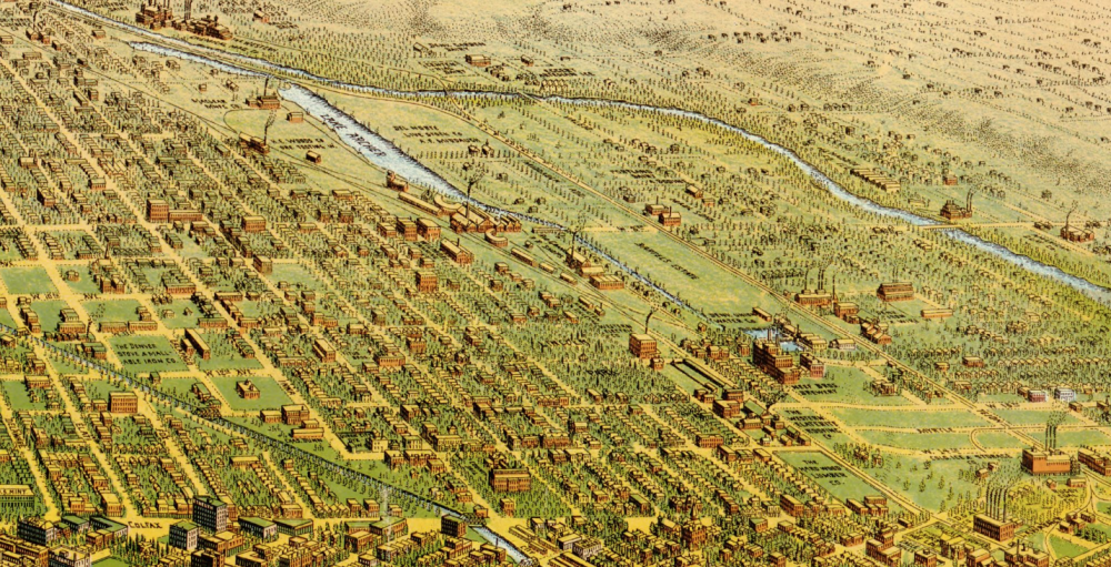 Bird's eye view of Denver, Colorado, 1908. Birdseye View Publishing Co. Courtesy Library of Congress, Geography and Maps Division G4314.D4A3 1908 .B4