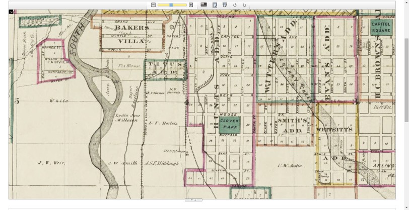 Thayer's map of Denver, Colorado 1879. Courtesy DPL Western History Collection CG4314.D4 1879.T49