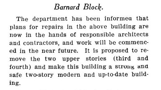 Barnard Block Update- Plans for Repairs -from Denver Municipal Facts: 1909 September 4. Courtesy DPL Western History Collection C352.078883 D4373mu