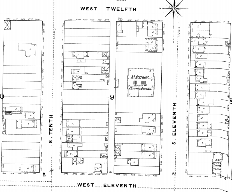 Central School Sanborn Map Denver 1890-1893 vol.1,1890, Sheet 22_a. Courtesy DPL Western History Dept Digital Collection