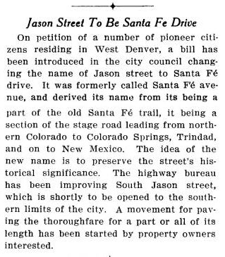 Jason Street to be Santa Fe Drive 1912 Article