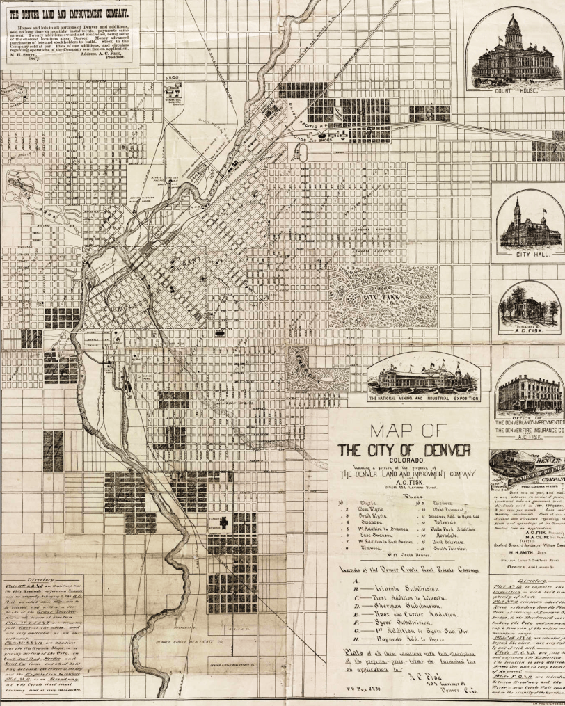 Map of the city of Denver 1882 Denver Circle Real Estate. Courtesy DPL Western History Collection CG4314.D4 1882.F5